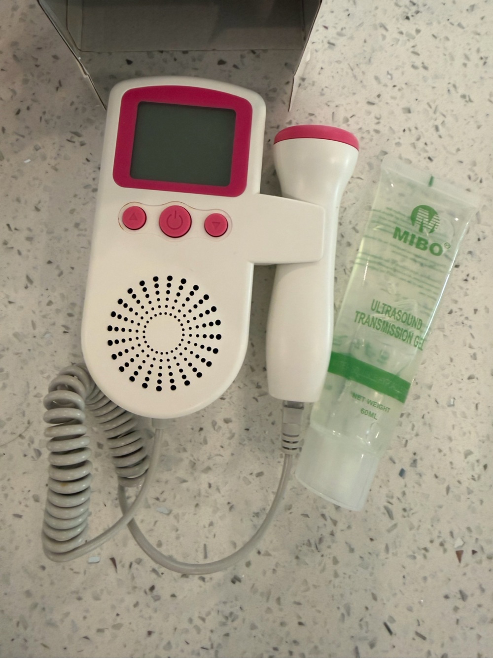 White and Pink Handheld Fetal Doppler with LCD and Speaker